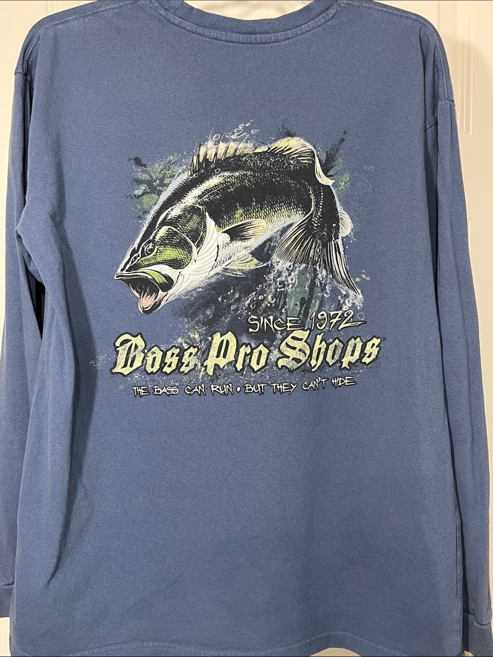 Bass Pro Shops Bass Fishing Graphic Long Sleeve T-Shirt Men’s Large Blue